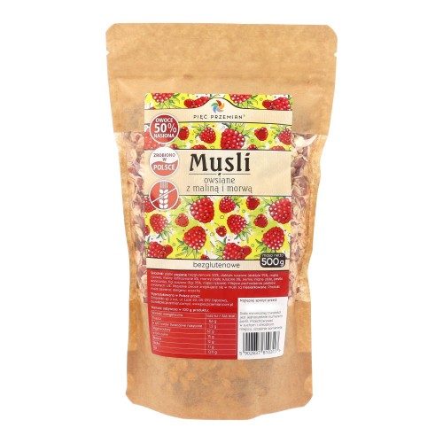 Musli owsiane malina z morwą bezglutenowe 500 g Pięć Przemian.jpg