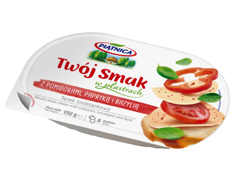 Serek śmietankowy Twój Smak w plastrach pomidory papryka bazylia 150g Piątnica.png