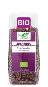 Żurawina suszona eko cięta słodzona cukrem trzcinowym Bio Planet100g