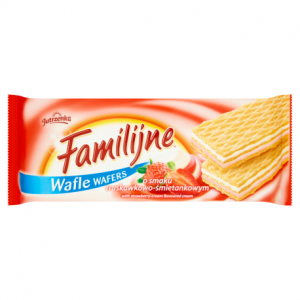 Wafle Familijne truskawkowo śmietankowe 180g Jutrzenka Colian